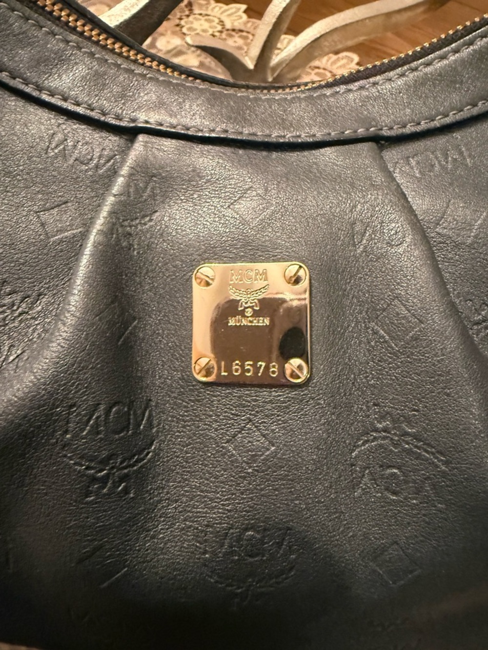 MCM Black Embossed Leather Shoulder Hobo Bag - Picture 2 of 13